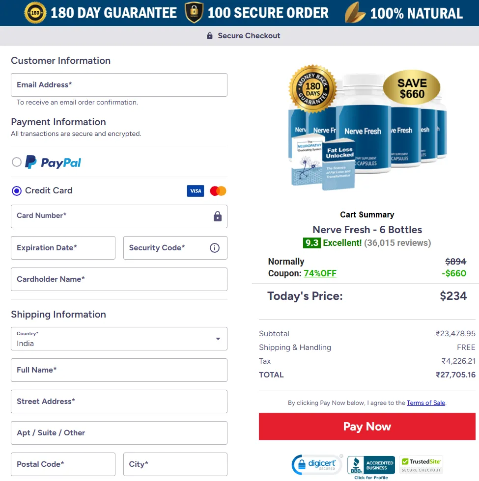Nerve Fresh secure checkout page